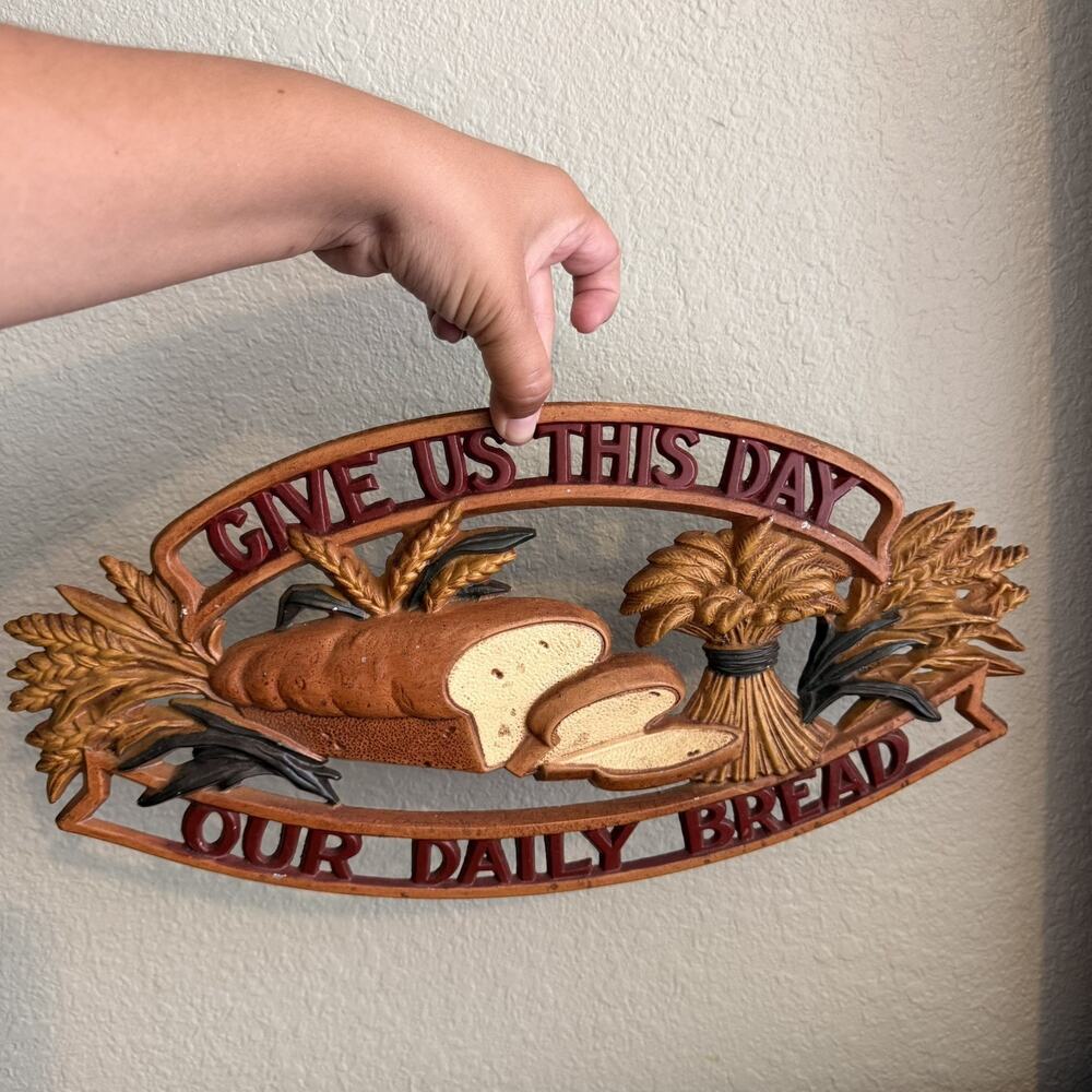 Vintage Sexton Cast Metal Daily Bread Wall Plaque Hand Painted Kitchen Decor